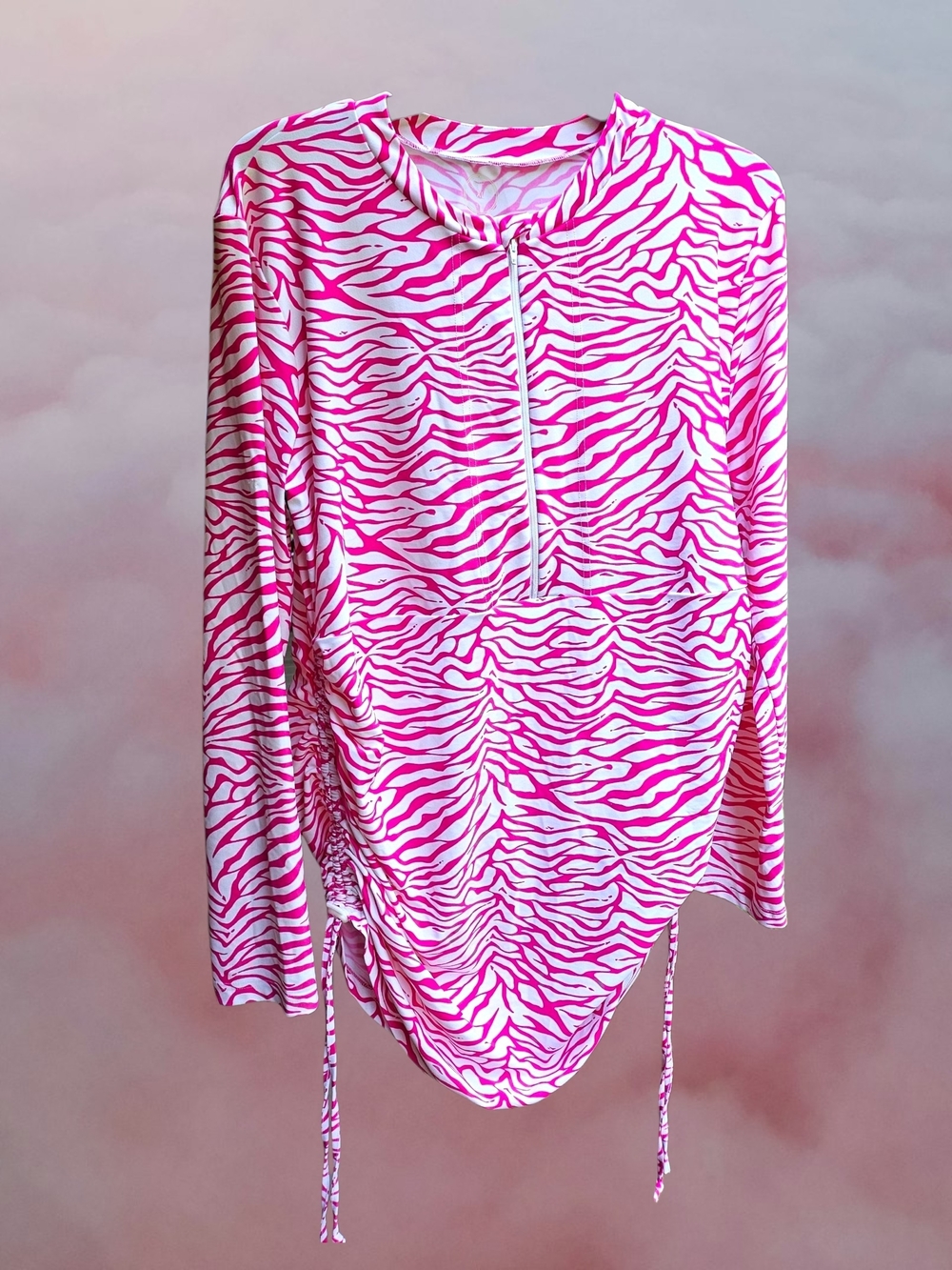 Mott50 Hot Pink & White Zebra-Print Swim Dress with Side Ruching UPF 50+